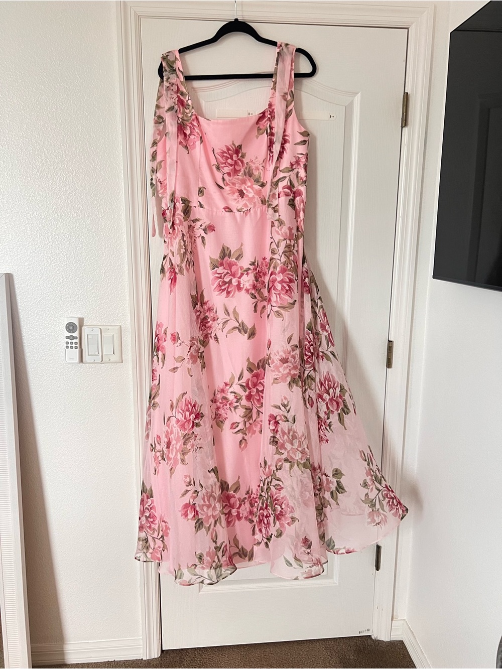 Lulu's Pink Floral Midi Chiffon Dress